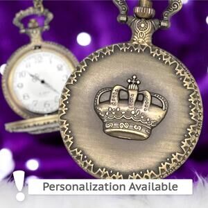 Royal Crown Pocket Watch - Pendant Vintage Regal Gift for King Queen Elegant